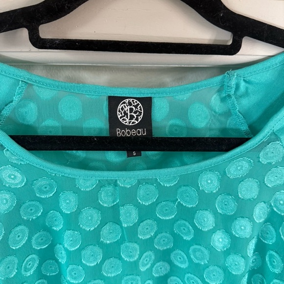 Bobeau Women's Turquoise Blue Long Sleeve Top Polka Dot Mesh - Picture 2 of 6